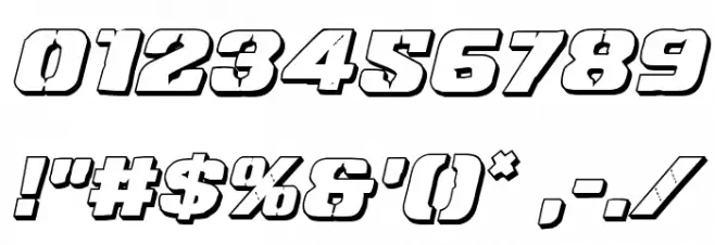 Left Hand Luke 3D Italic Font OTHER CHARS