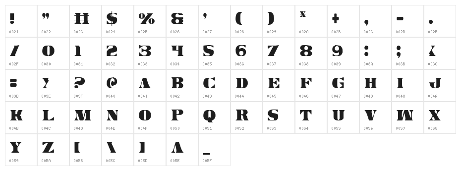 Legal Tender Condensed Character Map