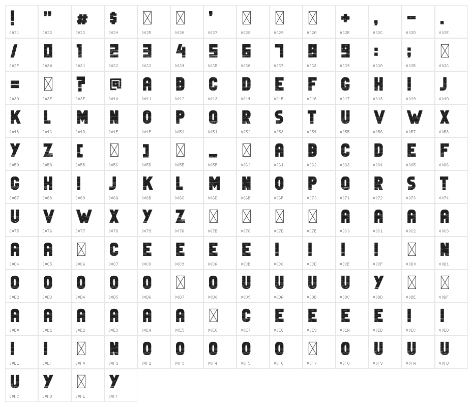 Legend Bold Character Map