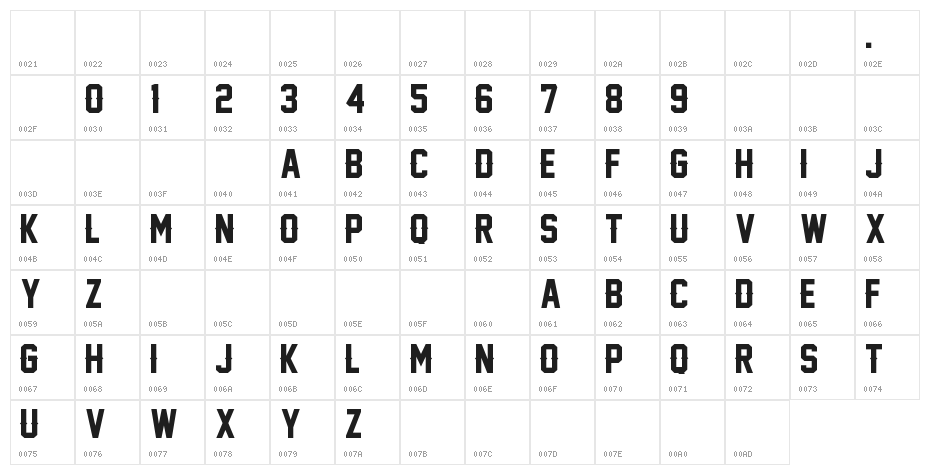 Legend M54 Character Map