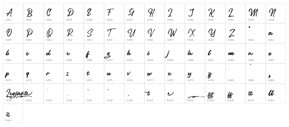 Legiante Character Map