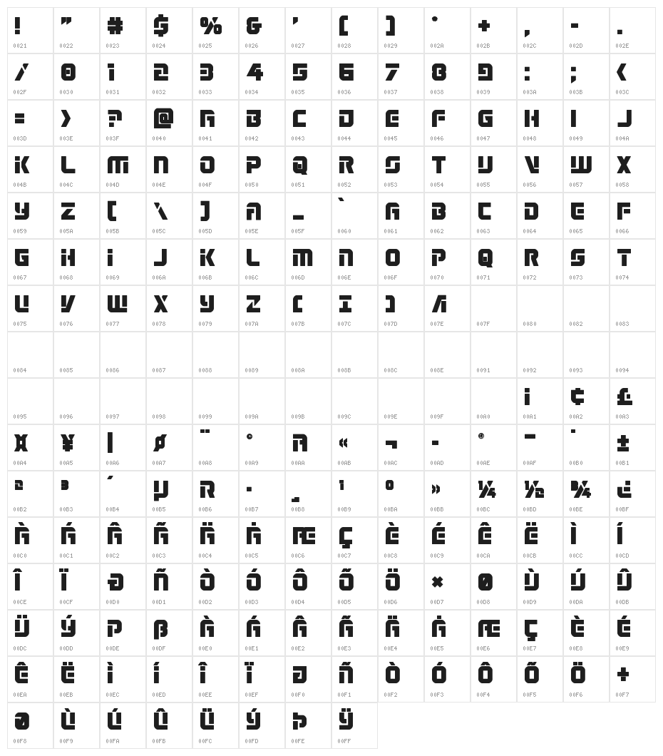 Legio Sabina Bold Character Map