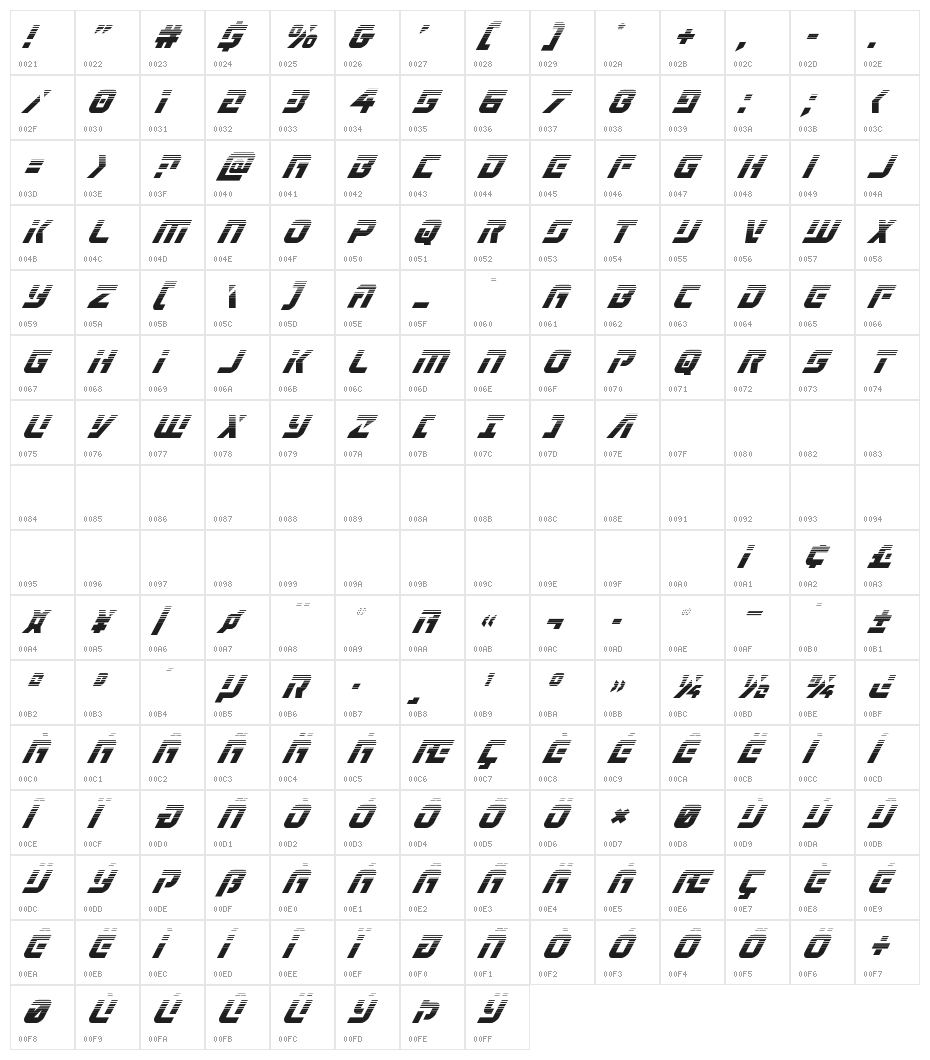 Legio Sabina Halftone Italic Character Map