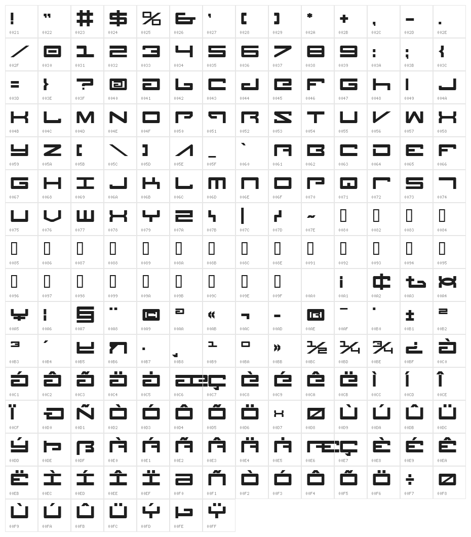 Legion Bold Character Map