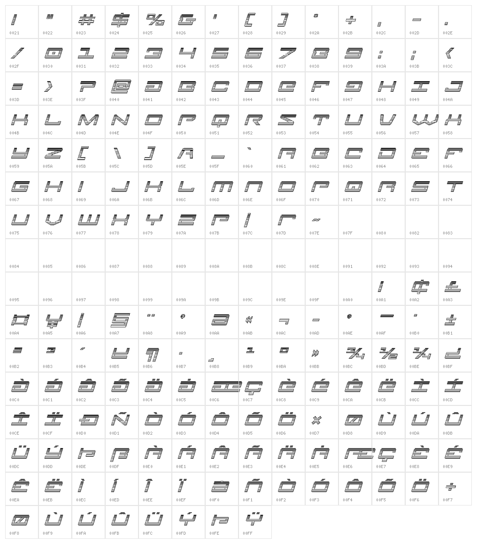 Legion Chrome Italic Character Map
