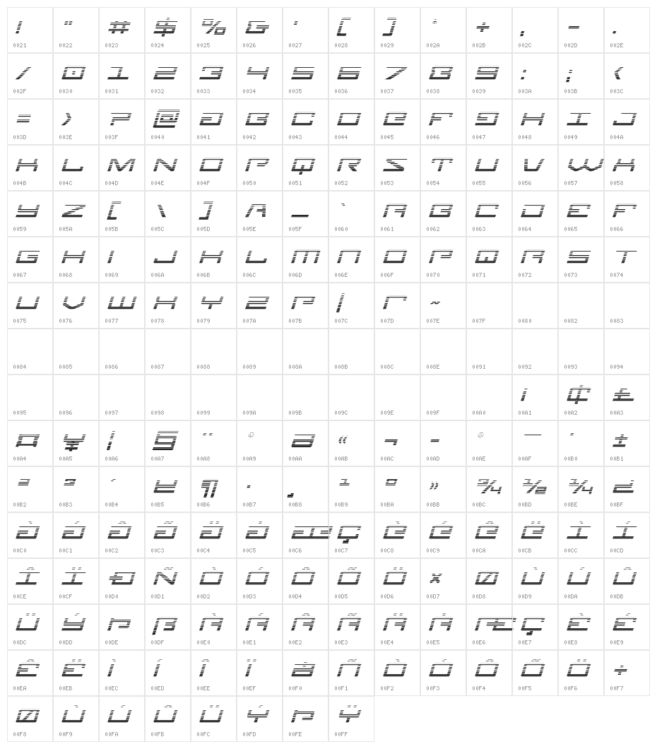 Legion Gradient Italic Character Map