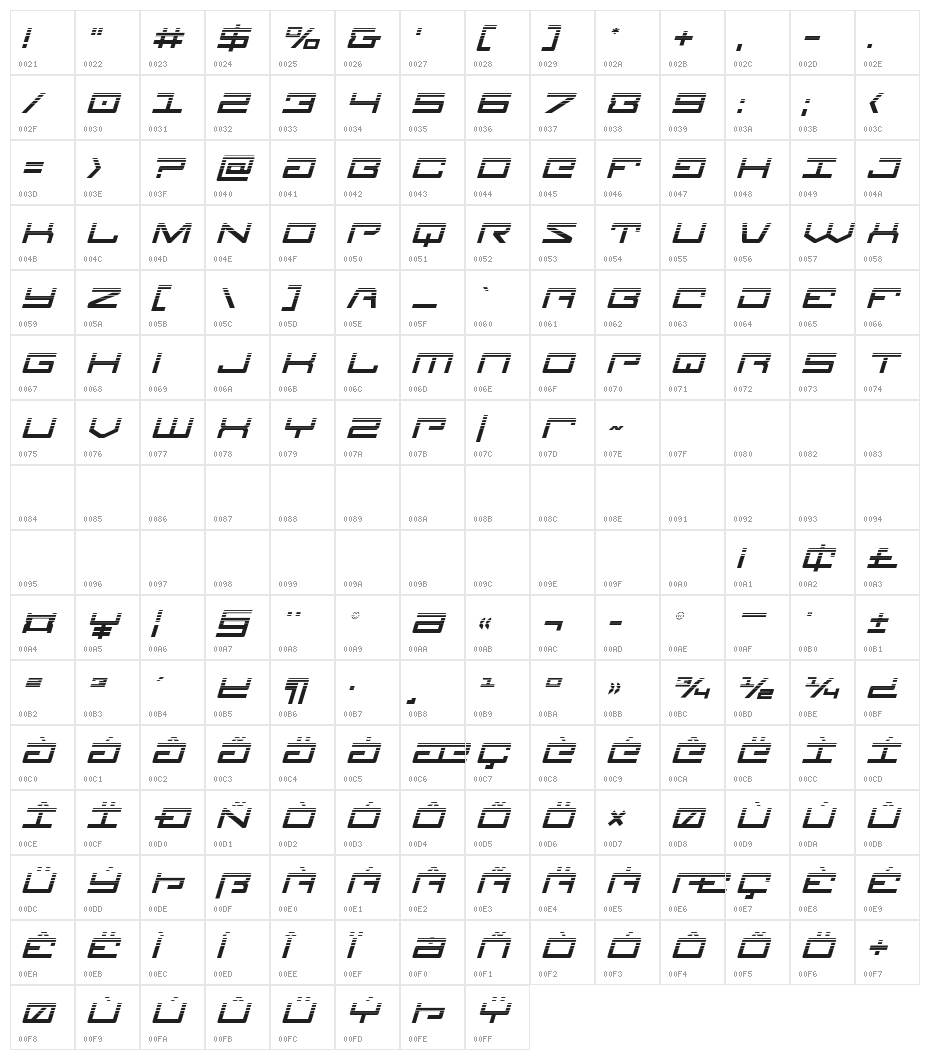 Legion Halftone Italic Character Map