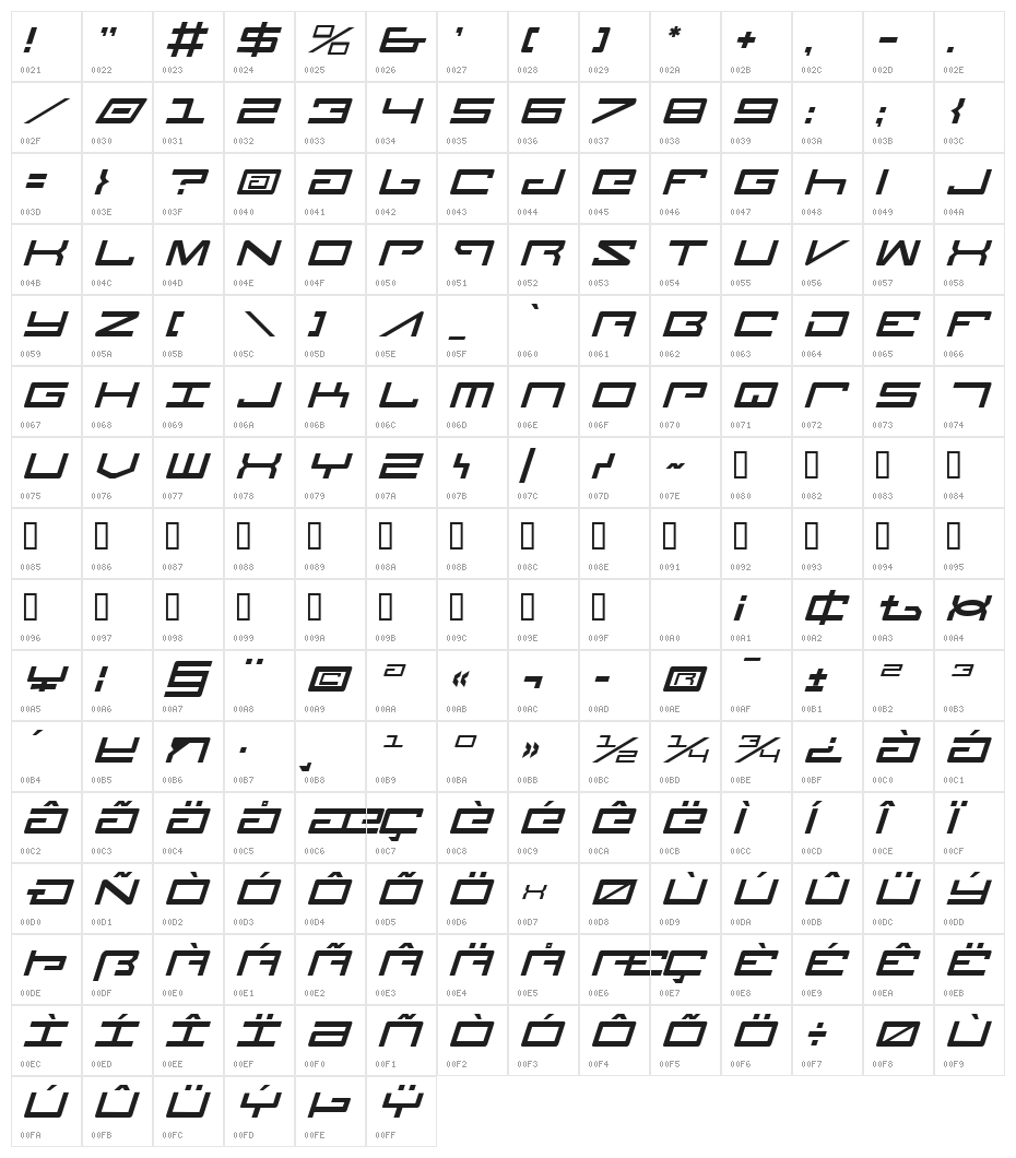Legion Italic Character Map