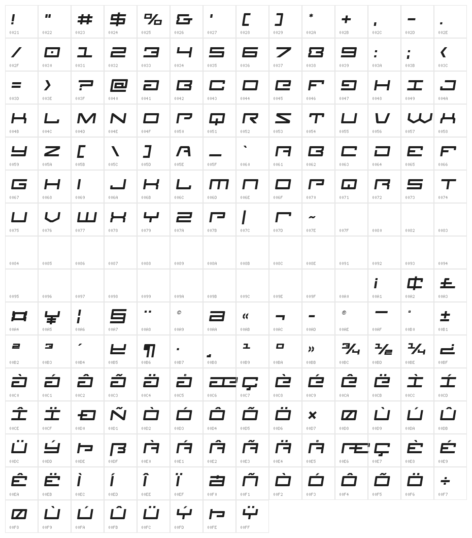 Legion Semi-Italic Character Map