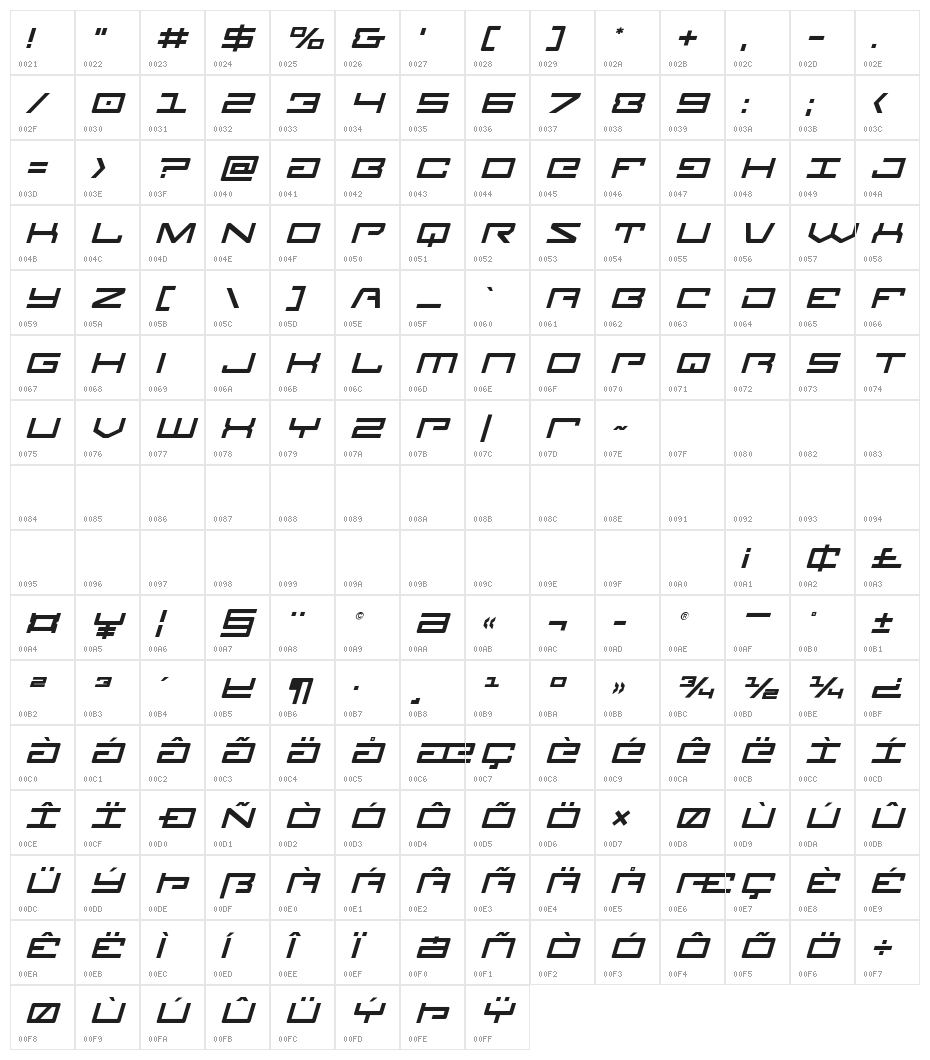 Legion Title Italic Character Map