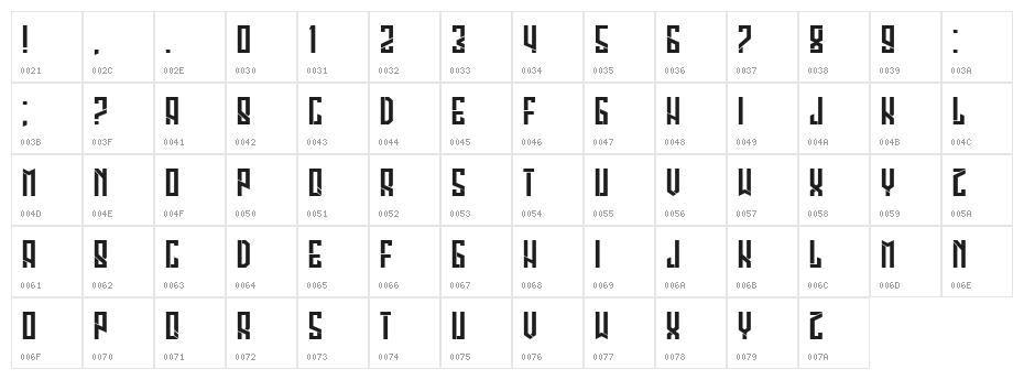 Legionary Condensed Regular Character Map