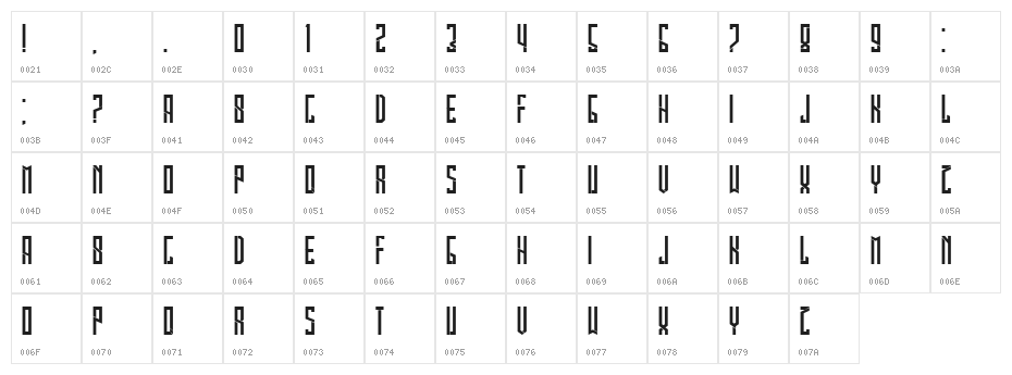 Legionary Condensed Tall Regular Character Map