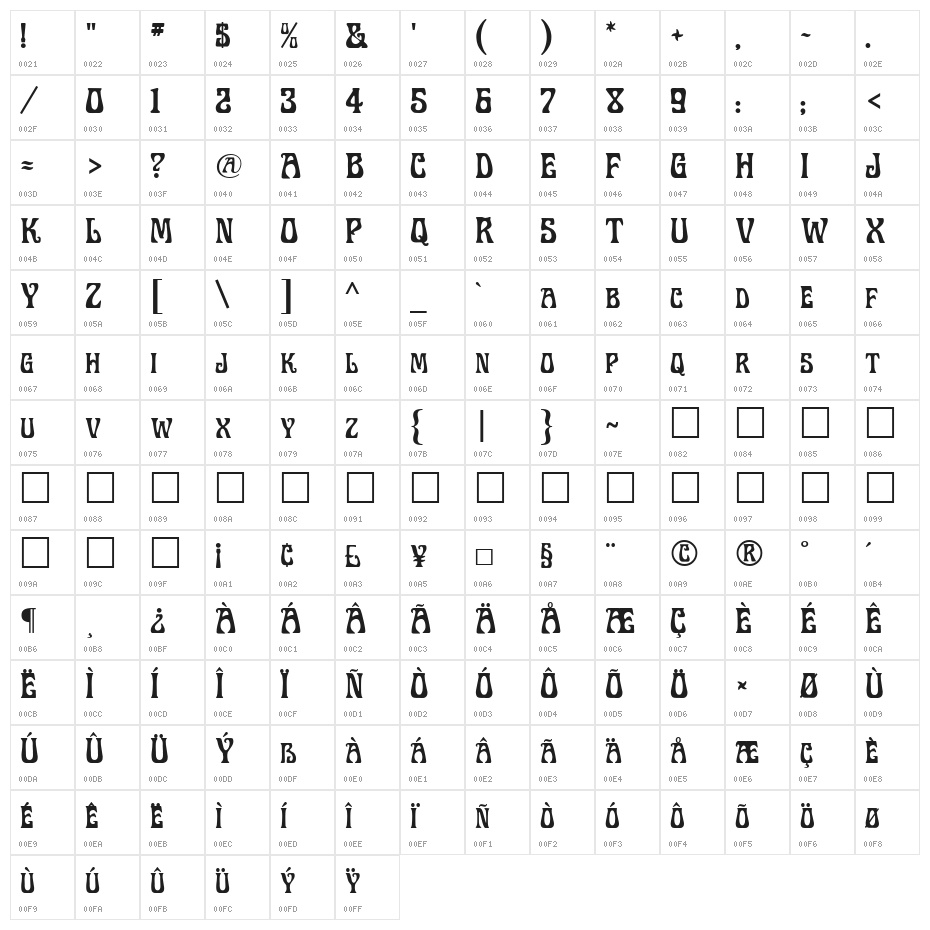 Legrand Regular Character Map