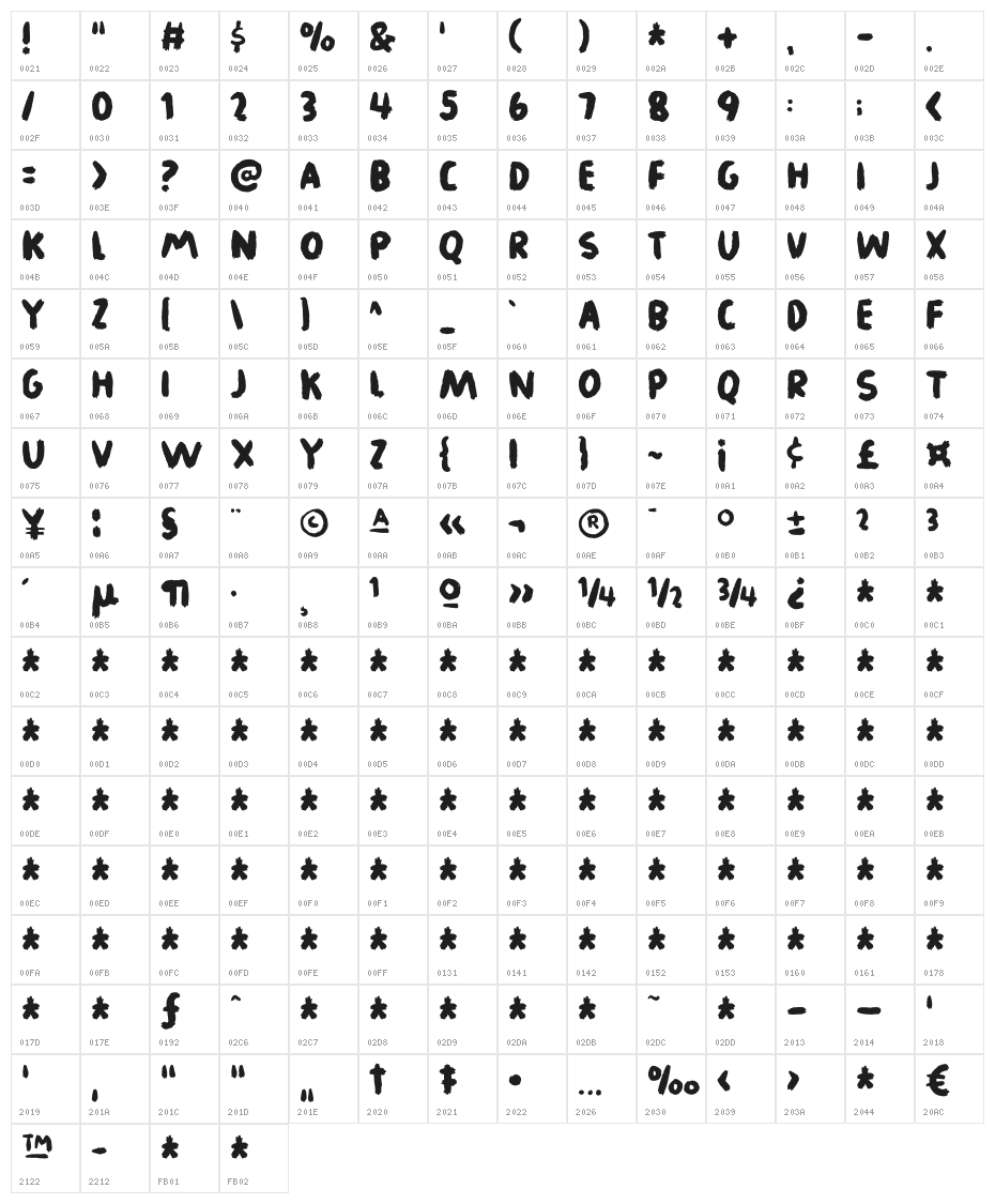 Legwork DEMO Regular Character Map