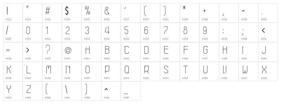 Leicht light Character Map