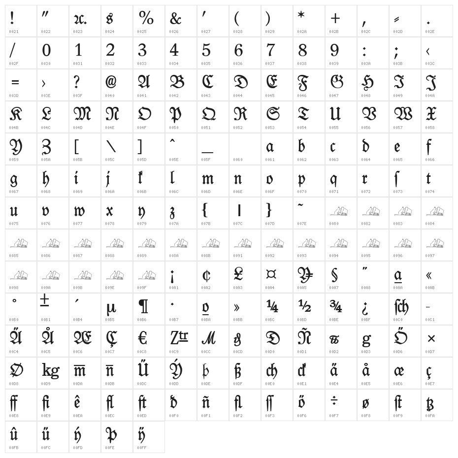 Leipzig Fraktur Bold Character Map