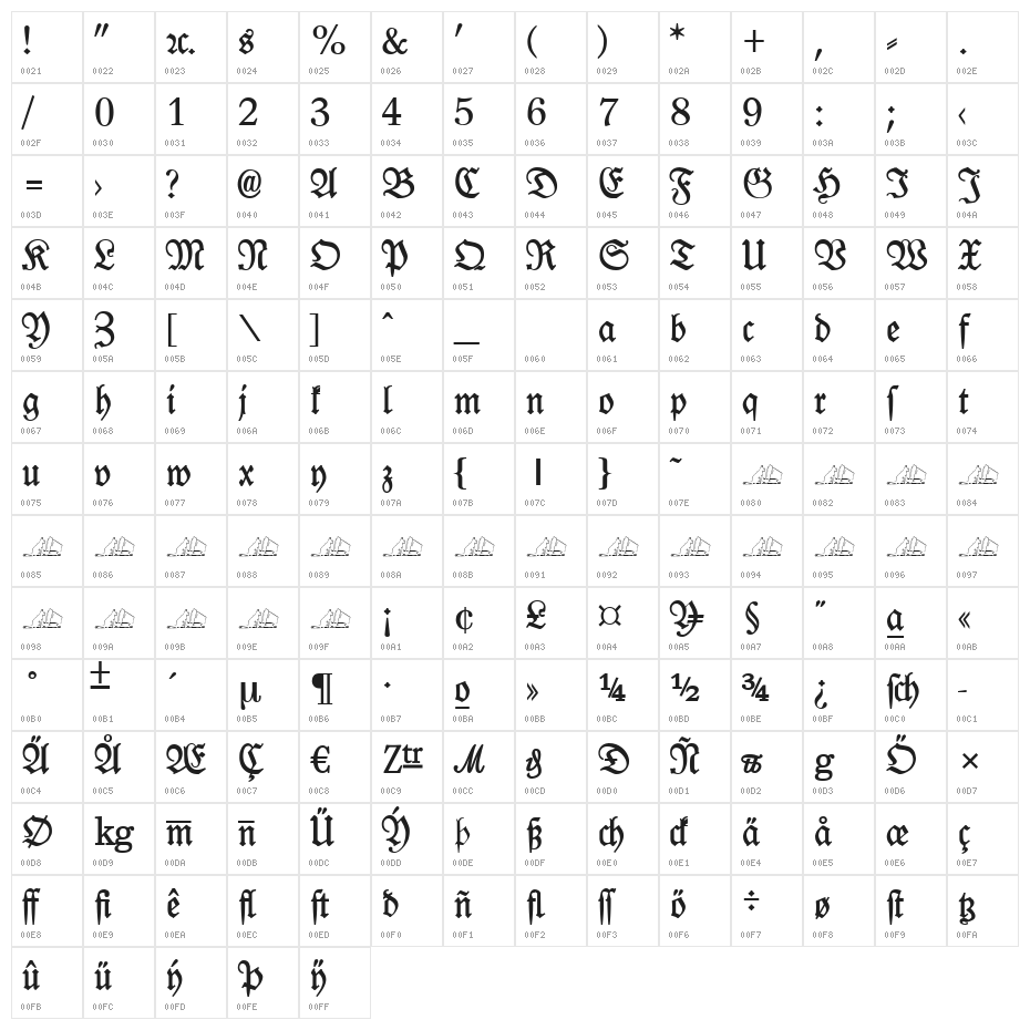 Leipzig Fraktur Bold Character Map