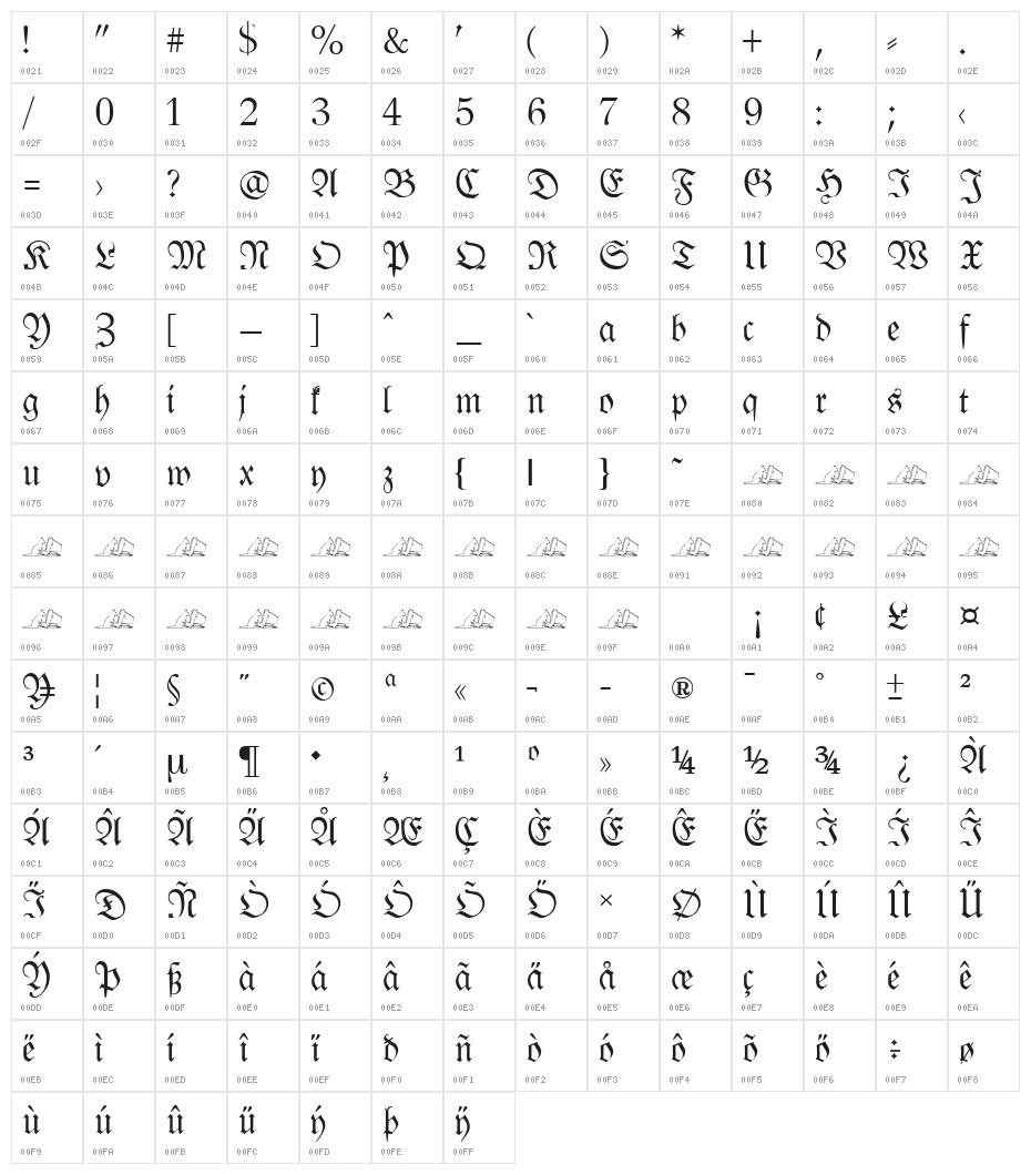 Leipzig Fraktur Normal Character Map