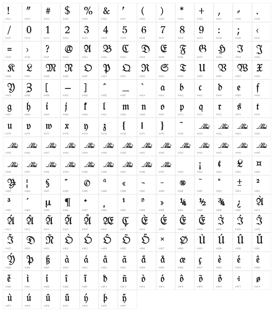 Leipzig Fraktur Normal Character Map