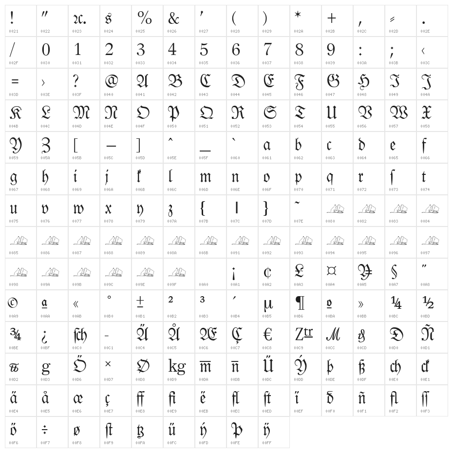 Leipzig Fraktur Normal Character Map