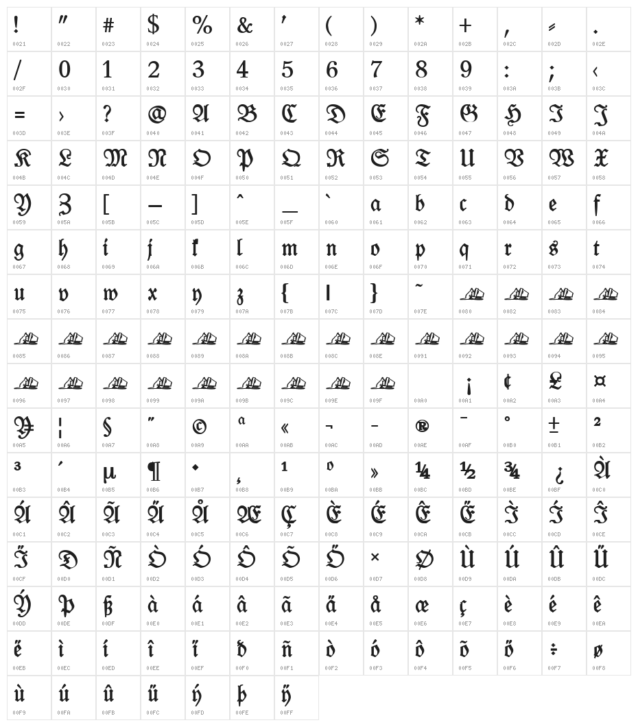 Leipzig Fraktur Normal Character Map
