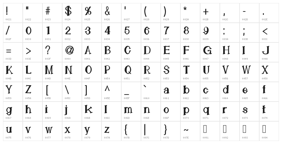 LemonCookieBoldCondensed Character Map
