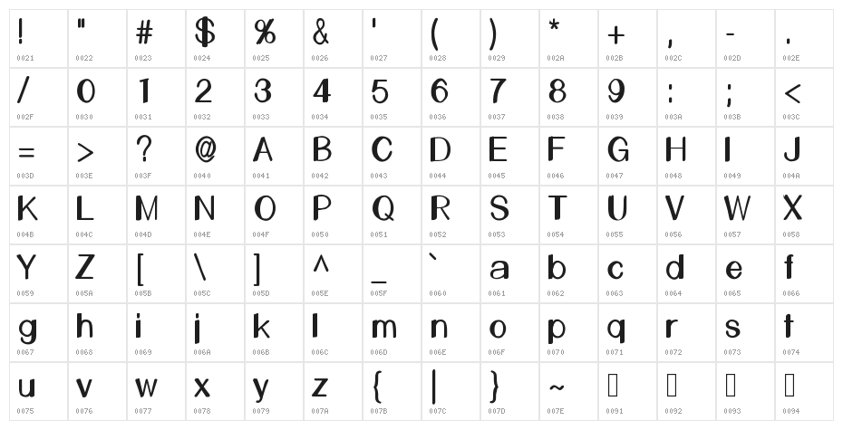 LemonCookieSansBoldCon Character Map