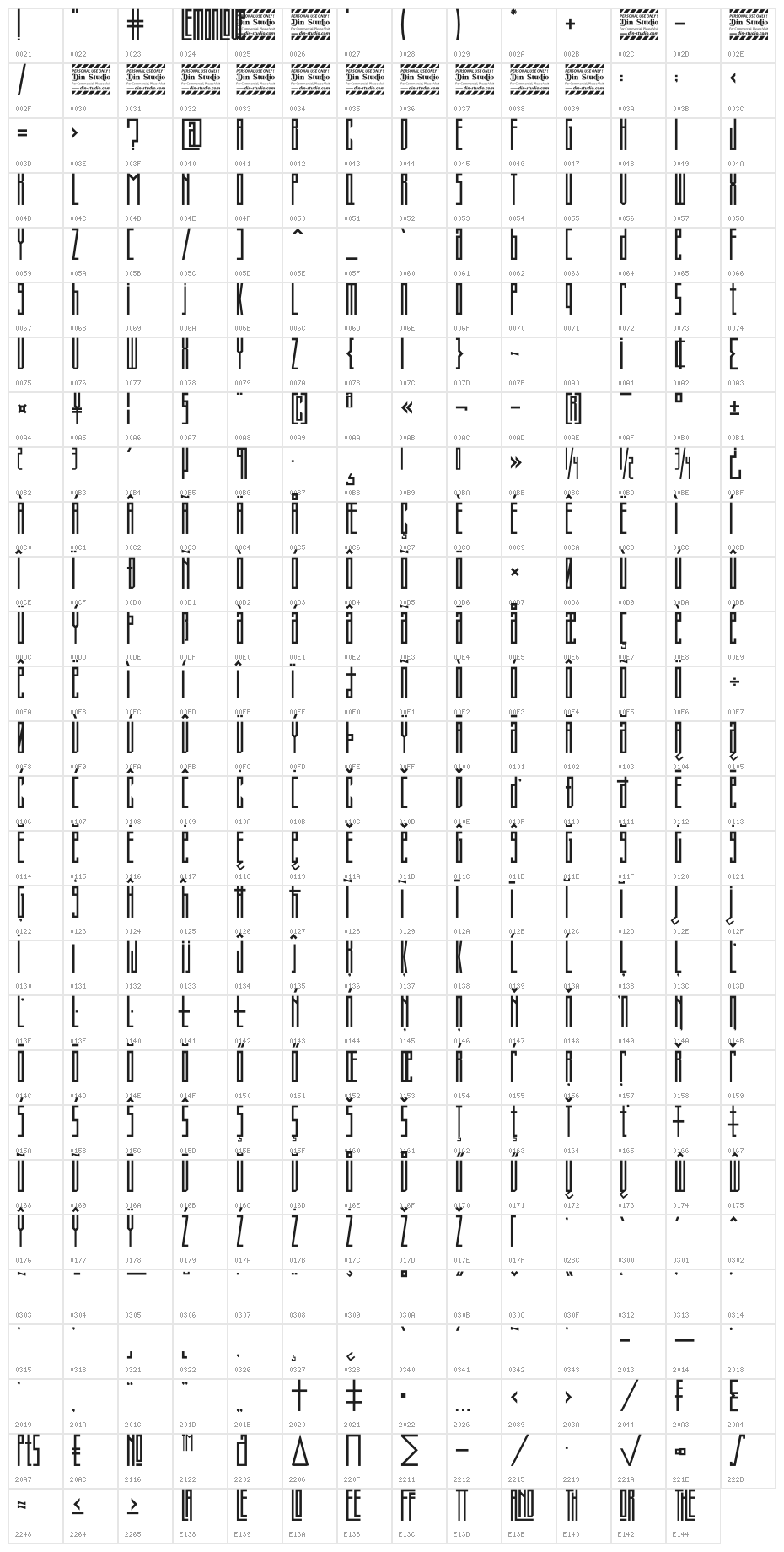 Lemonlove Personal Use Character Map
