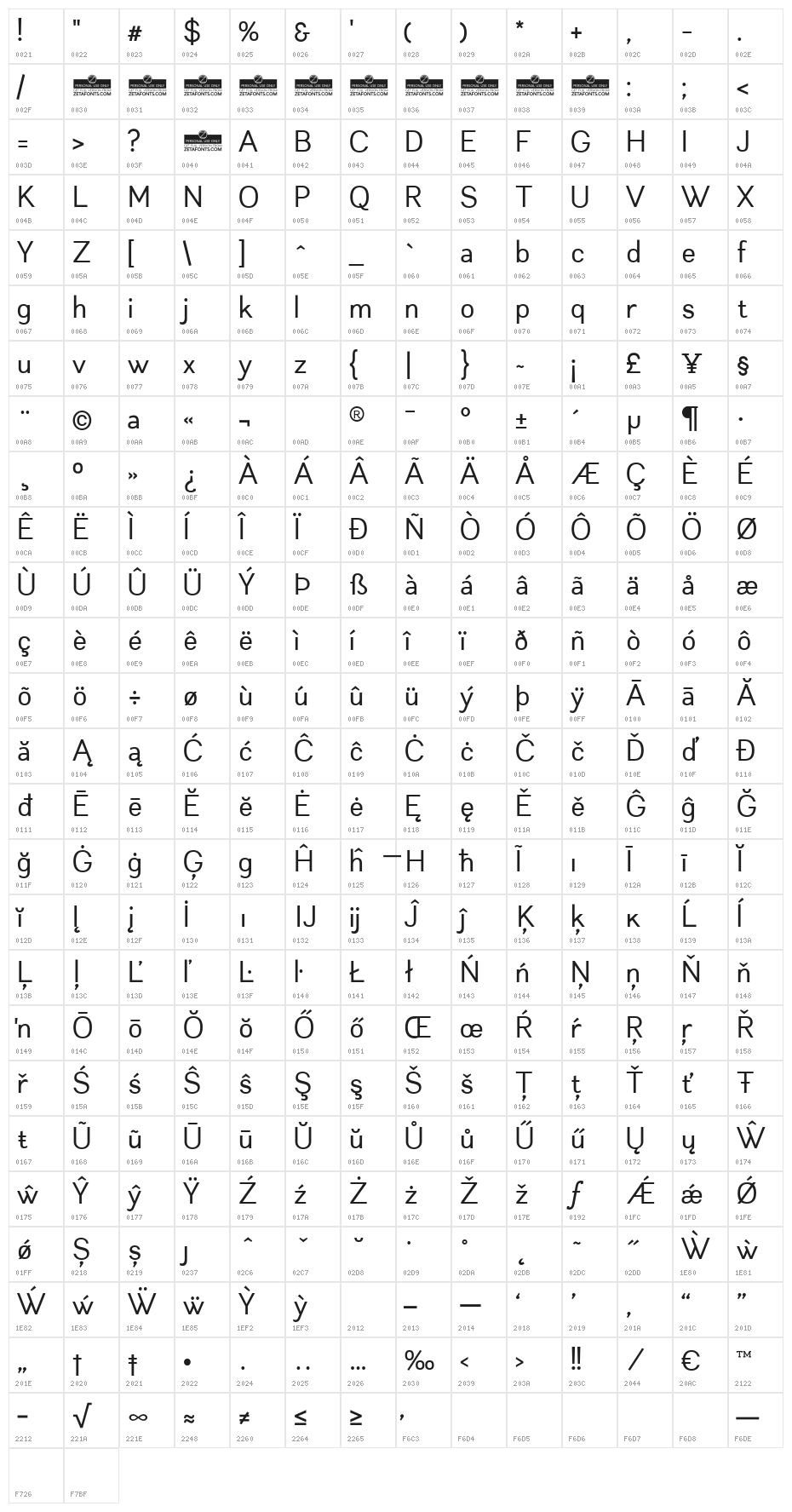 Leon-Regular Character Map