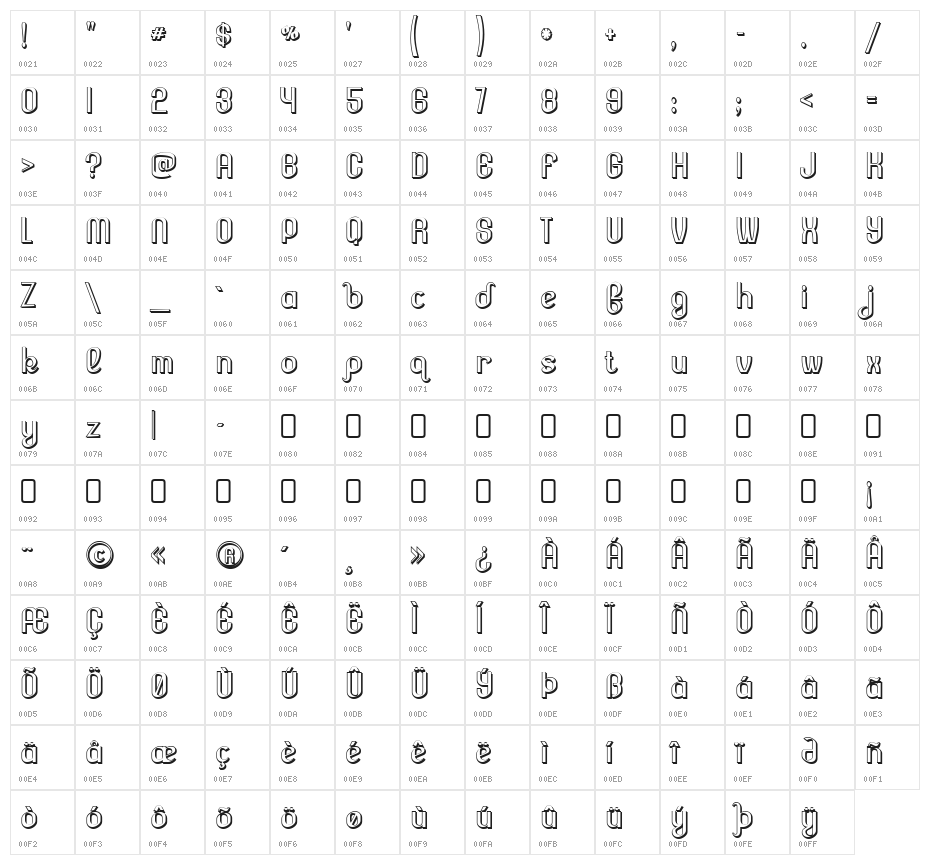 LesserConcernShadow-Regular Character Map