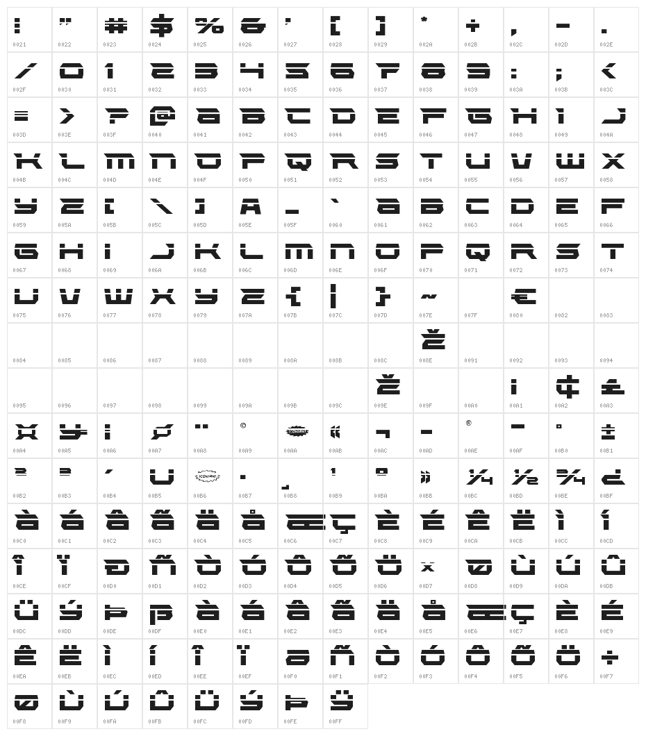 Lethal Force Laser Character Map