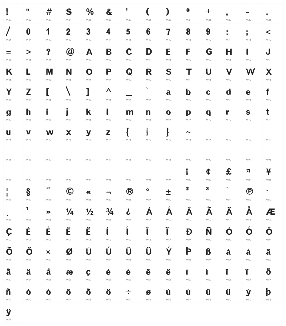 Letrashatt Regular Character Map