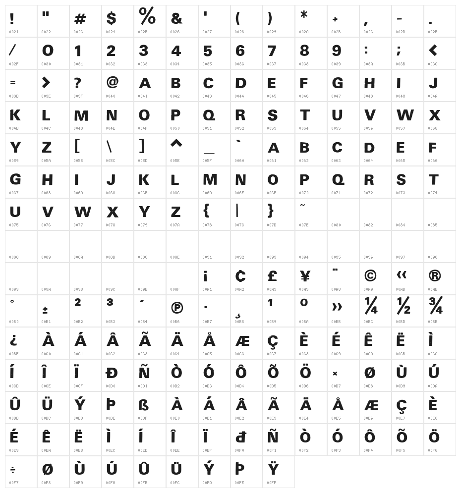 Letrashit Regular Character Map