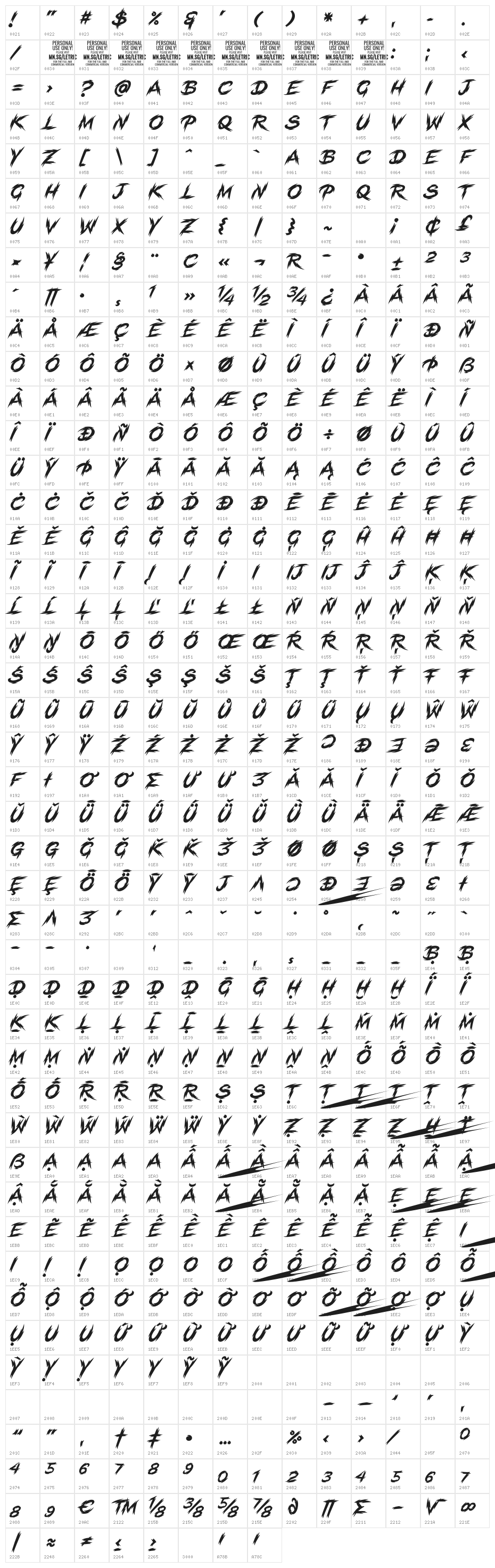 Letric PERSONAL USE ONLY Regular Character Map