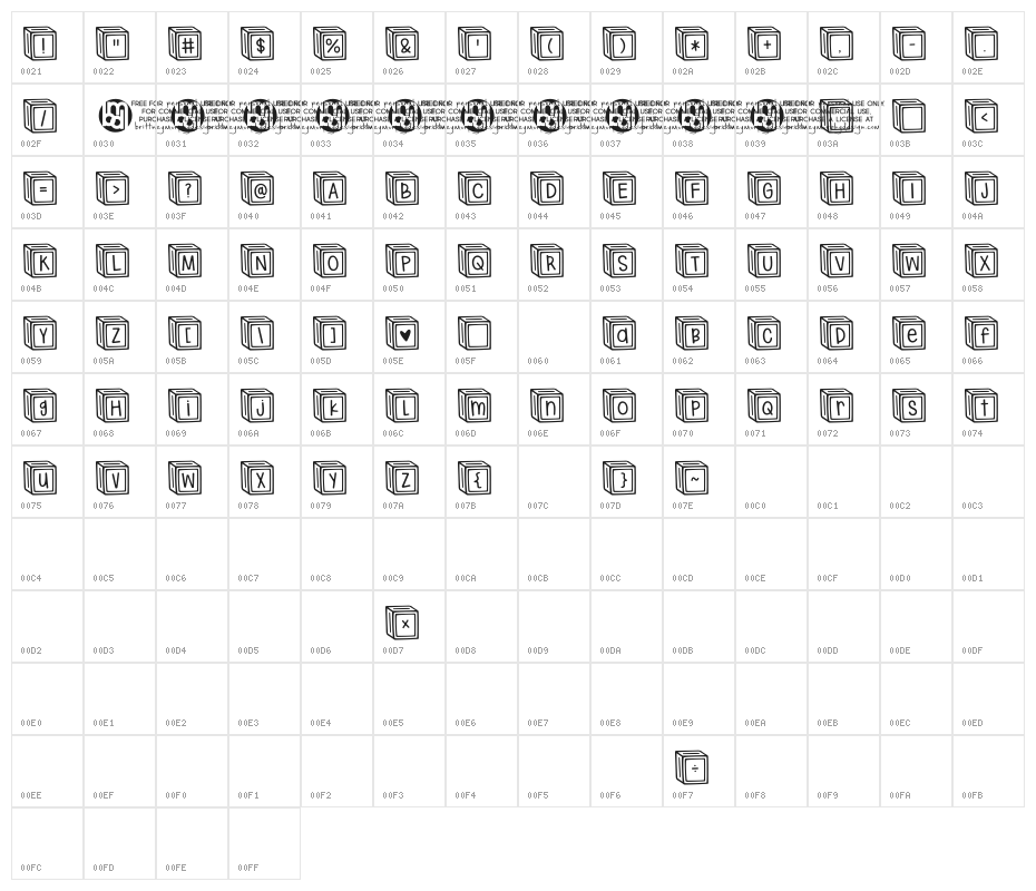 Letter ^  Blocks Regular Character Map