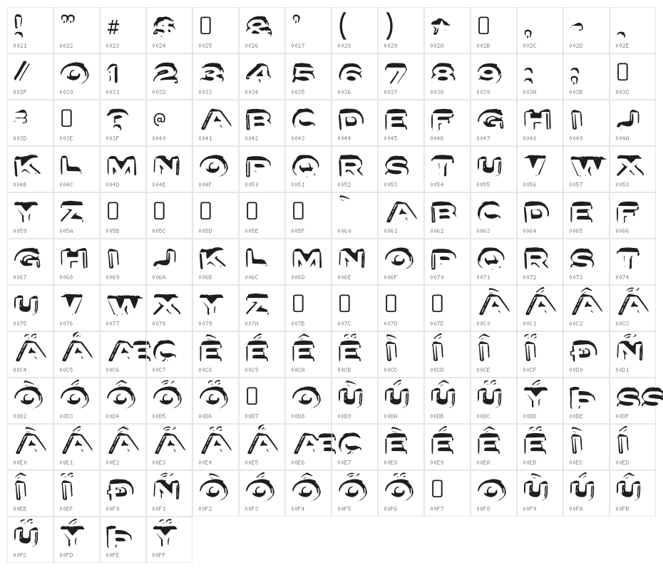 LetterSetA-Regular Character Map