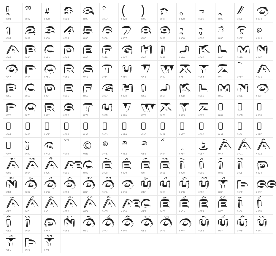 LetterSetA-Regular Character Map