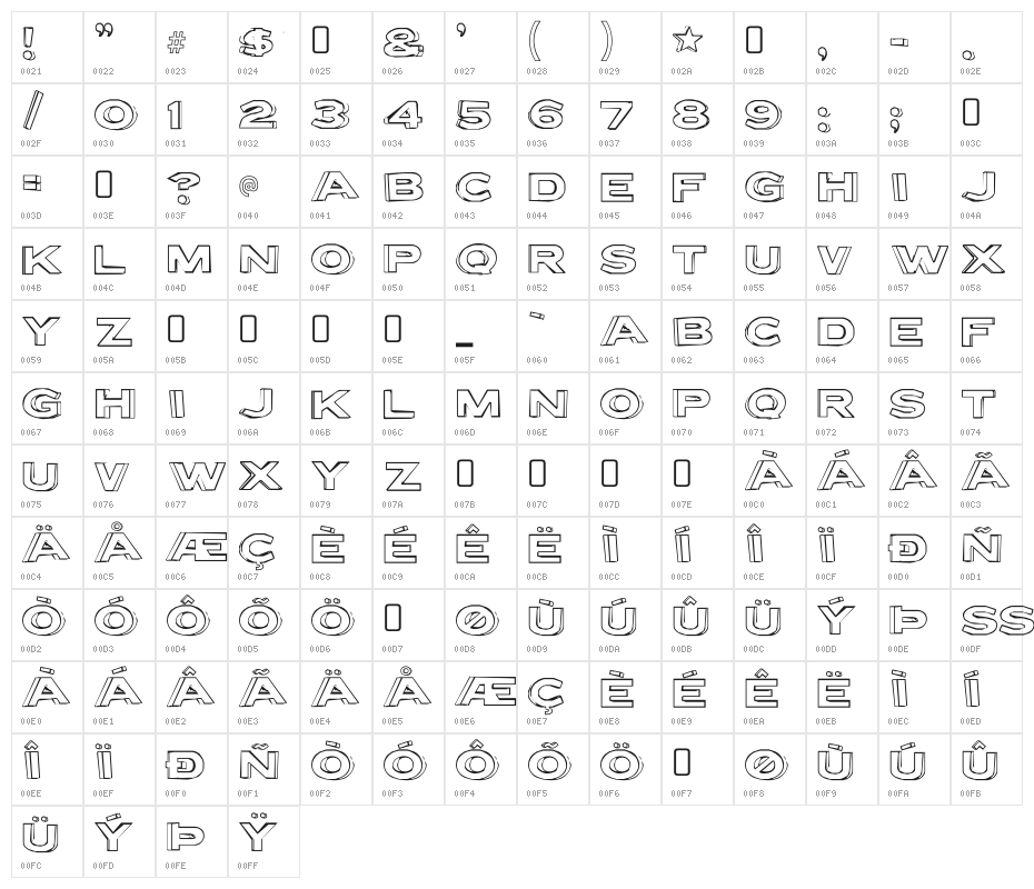 LetterSetB-Regular Character Map