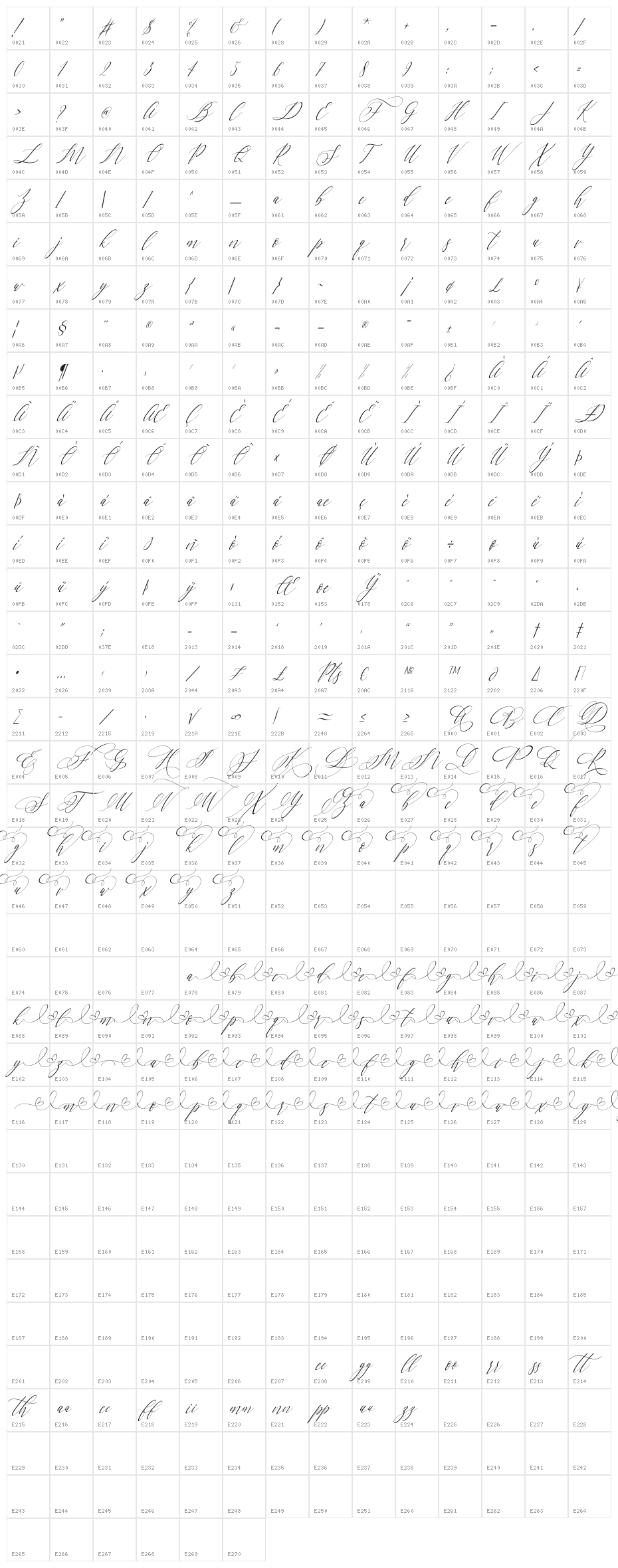 Letternisa Slant Character Map
