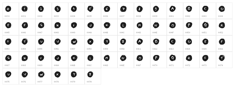 Letters in Circles Book Regular Character Map