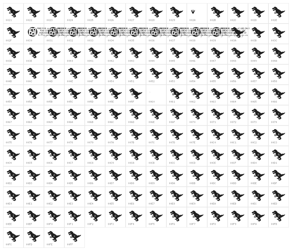 Lettersaurus*Rex Regular Character Map