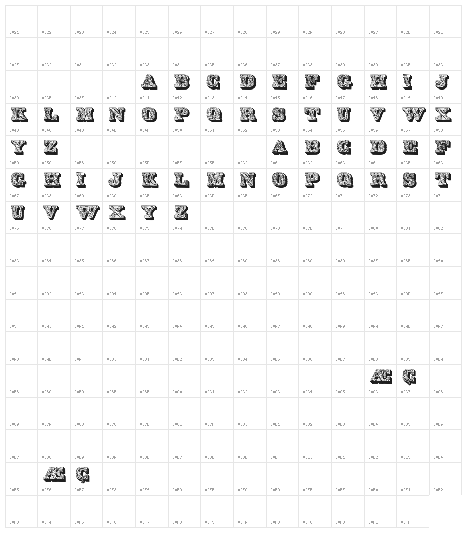 Lettres ombrees ornees Character Map