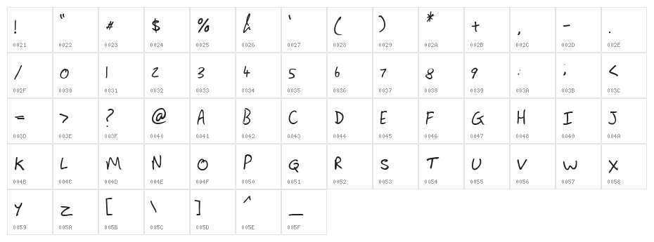 Lewis hand SemiBold Character Map