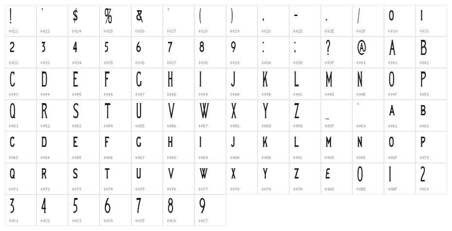 LewishamCondensed Character Map