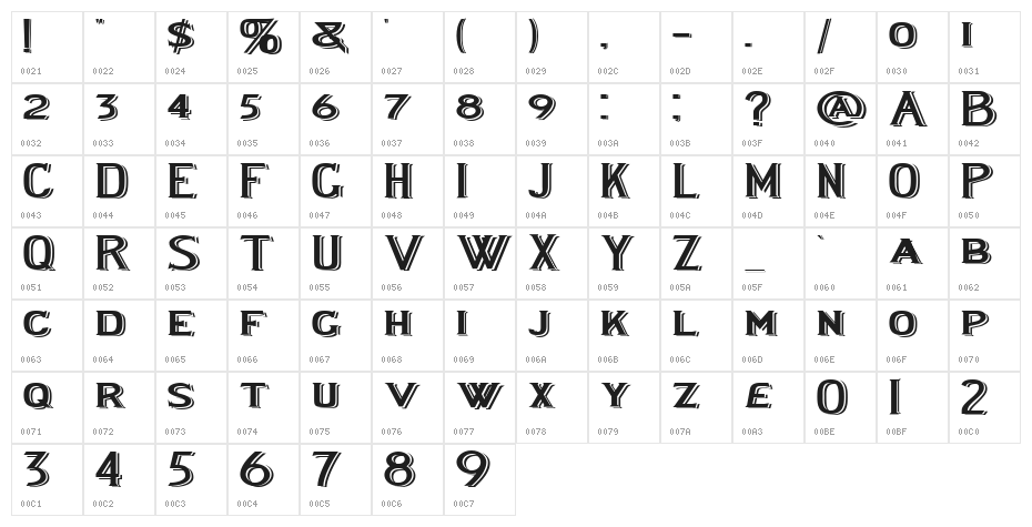 LewishamShadowedWide Character Map
