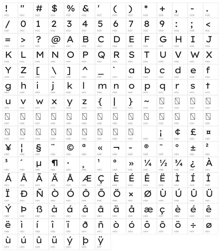 Lexend Exa Regular Character Map