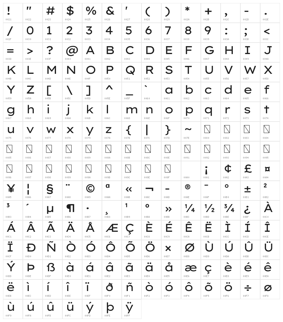 Lexend Mega Regular Character Map