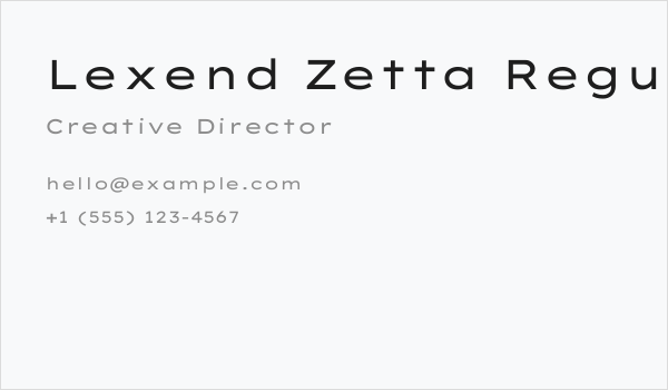 Lexend Zetta Regular Business Card