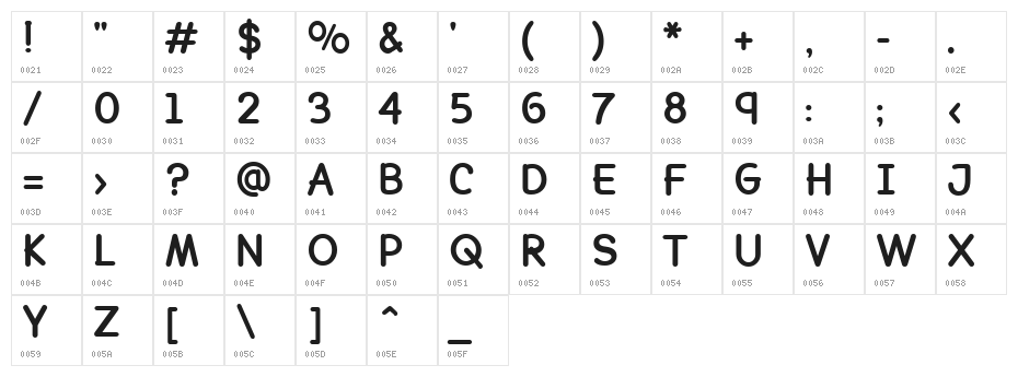 Lexia Bold Character Map
