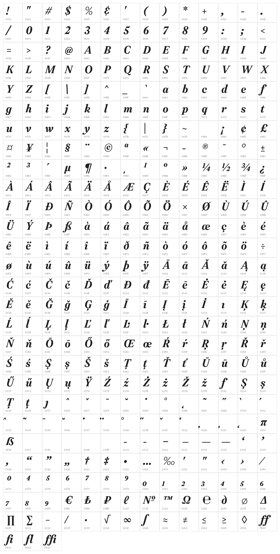 Leyendo DEMO Bold Italic Character Map